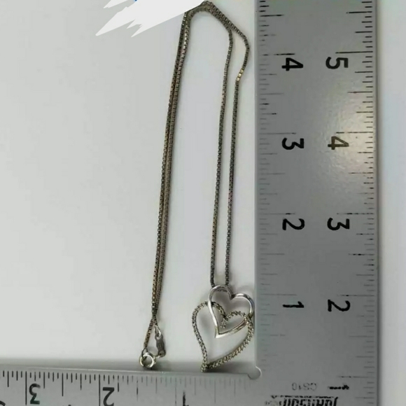 Genuine 💎 DIAMOND 💕 Hearts w/Box Chain. Vtg Artisan Signed 925 Sterling Silver - Picture 5 of 8